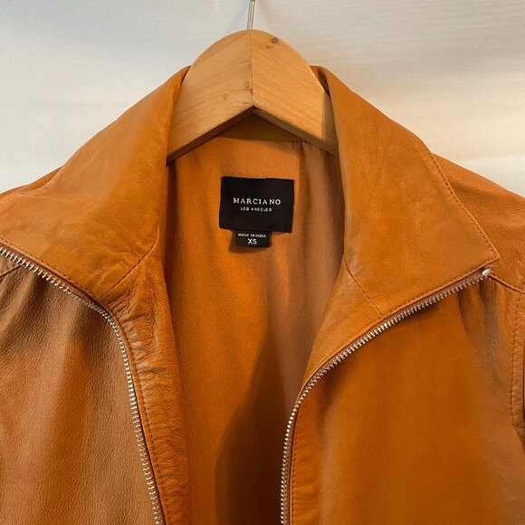 Marciano Guess Los angeles 100% Lamb Lambskin Leather Jacket Moto Caramel Saddle - Picture 2 of 14